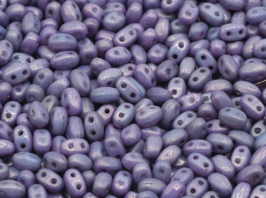 GBduo 2-hole Oval Beads (like SuperDuo) 2.5 x 5 mm, Chalk White Purple (3000-15726-), Bohemia Crystal Glass, Czechia 11109029