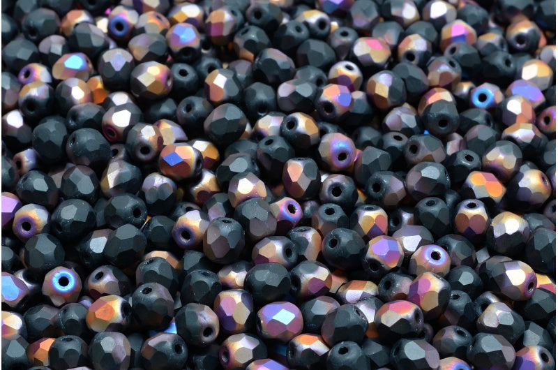 ファセット加工ビーズラウンド、ブラックマットスリペリット（23980-84100-29501）、ボヘミアクリスタルガラス、チェコ共和国