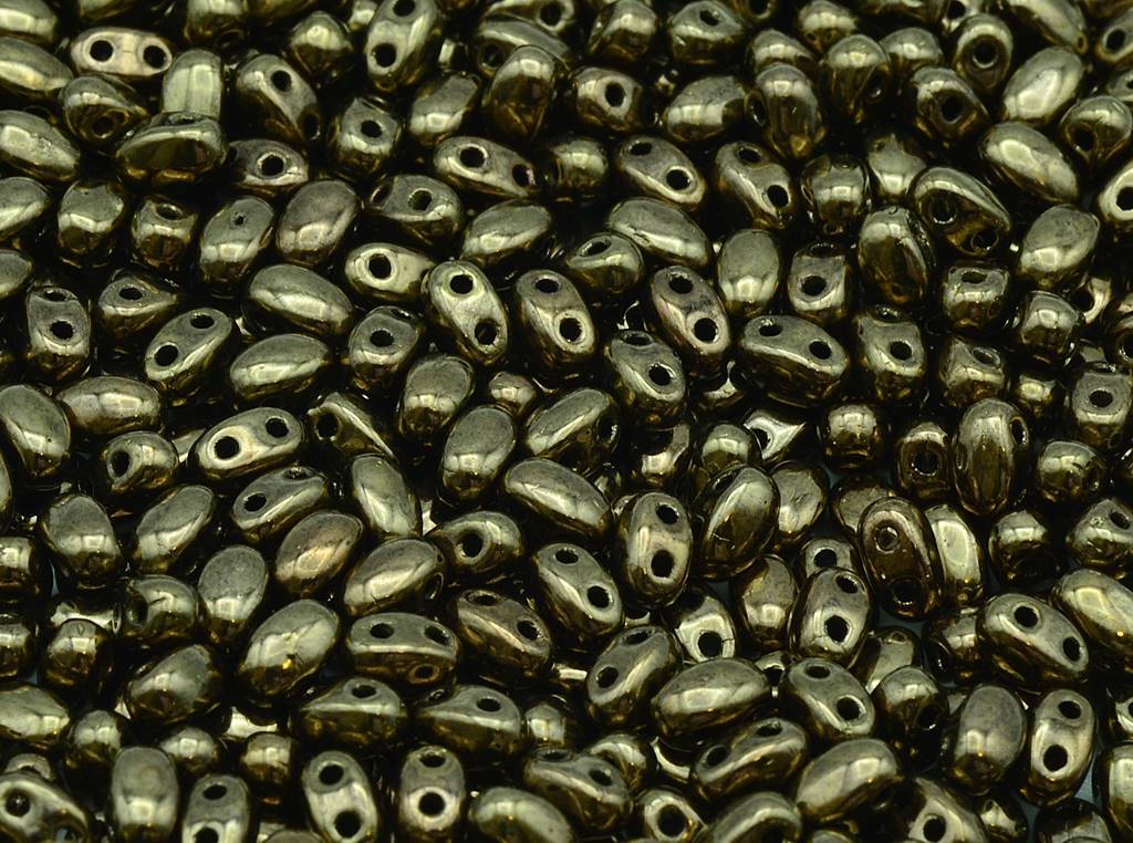 GBduo 2-hole Oval Beads (like SuperDuo) 2.5 x 5 mm, Black Brass (23980-90215-), Bohemia Crystal Glass, Czechia 11109029