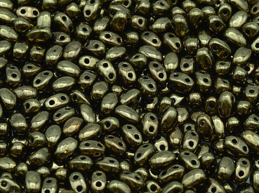 GBduo 2-hole Oval Beads (like SuperDuo) 2.5 x 5 mm, Black Brass (23980-90215-), Bohemia Crystal Glass, Czechia 11109029