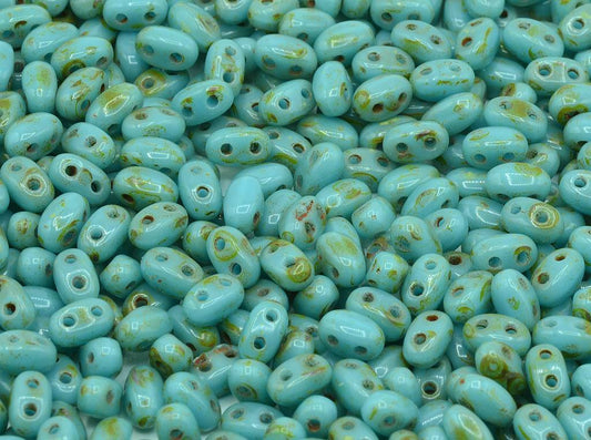 GBduo 2-hole Oval Beads (like SuperDuo) 2.5 x 5 mm, Blue Travertin (63020-86800-), Bohemia Crystal Glass, Czechia 11109029