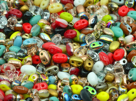 GBduo 2-hole Oval Beads (like SuperDuo) 2.5 x 5 mm, Mixed Colors (MIX), Bohemia Crystal Glass, Czechia 11109029