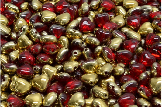 Heart Beads, Ruby Red Gold (90080-26441), Glass, Czech Republic
