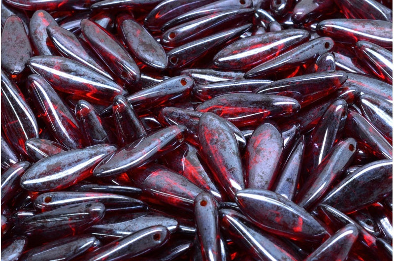 Dagger Beads, Ruby Red Terracotta Blue (90080-15464), Glass, Czech Republic