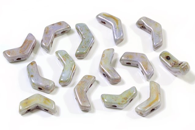 Arrow 2-hole Beads Ava Eva 5 x 8 mm, Chalk White Stain With Luster Blue (3000-65431), Bohemia Crystal Glass, Czechia 11109035