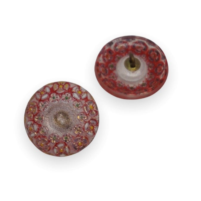 1 pcs Hand Painted Glass Buttons with ornament, size 10 (22.5 mm), Czech Republic