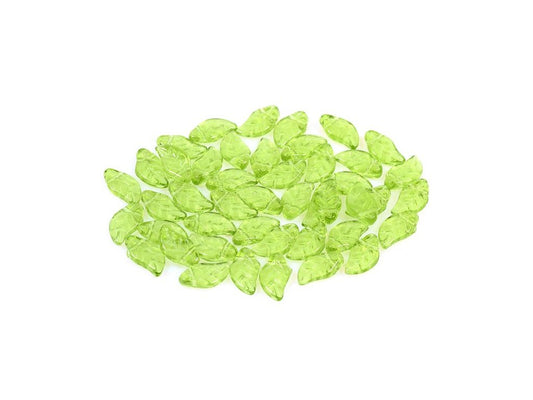Leaf Beads Transparent Green Glass Czech Republic