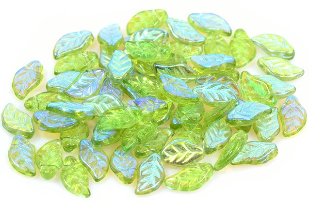 Leaf Beads 6 x 12 mm, Transparent Green Ab (50230-28701), Bohemia Crystal Glass, Czechia 11109038