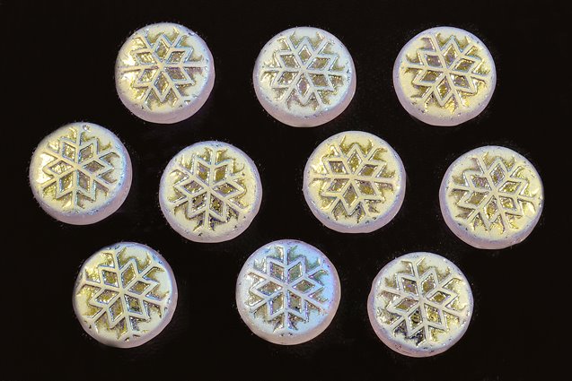 Beads with Snowflake design 1 11 mm, Crystal Crystal Matt Ab (30-28771), Bohemia Crystal Glass, Czechia 11109039