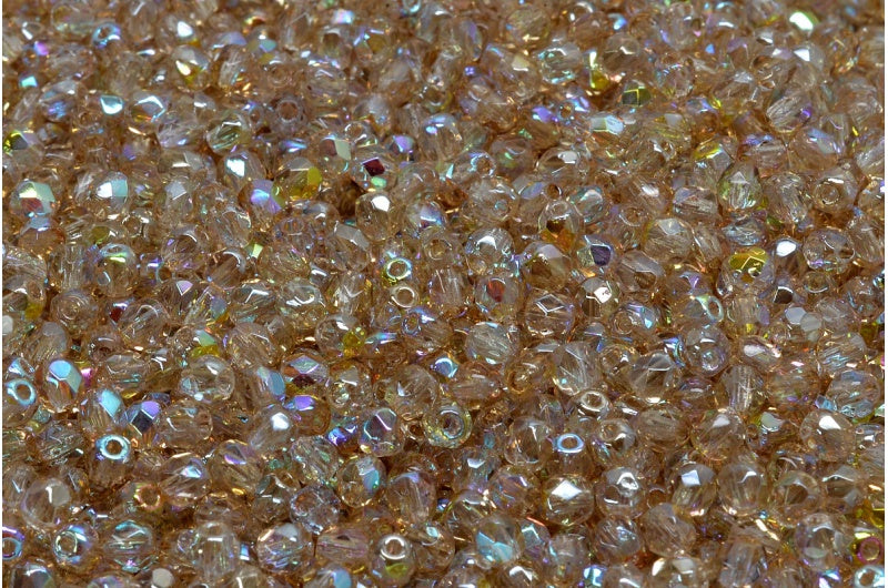 Fire Polished Faceted Beads Round, Crystal 98534 (00030-98534), Bohemia Crystal Glass, Czech Republic