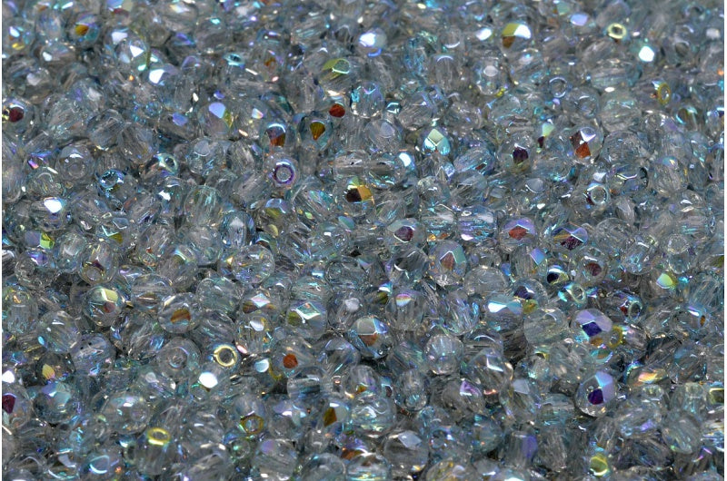 Fire Polished Faceted Beads Round, Crystal 98538 (00030-98538), Bohemia Crystal Glass, Czech Republic