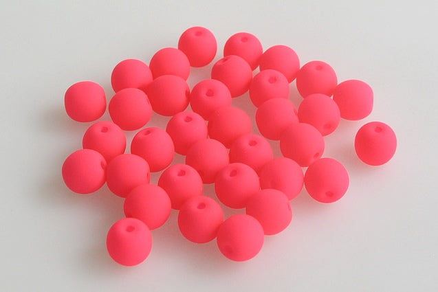 Round Pressed Beads 6 mm, Chalk White Neon Pink (3000-25123), Bohemia Crystal Glass, Czechia 11119001