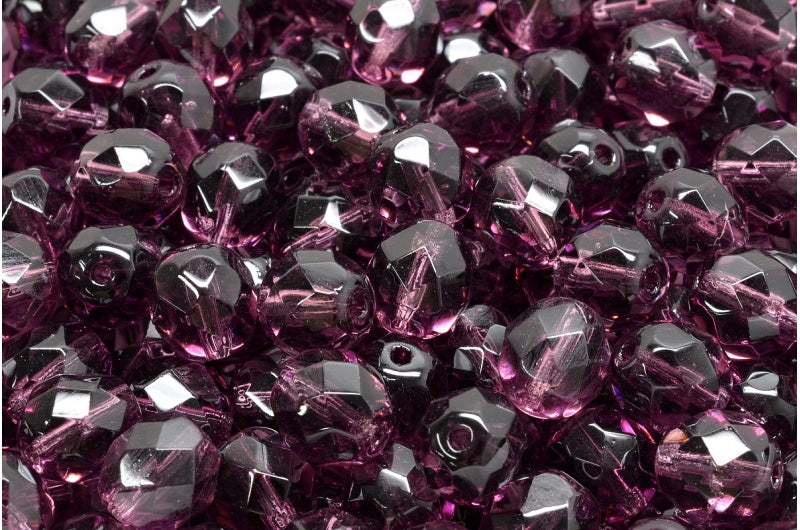 ファセット加工ビーズ ラウンド、透明ライトアメジスト（20050）、ボヘミアクリスタルガラス、チェコ共和国