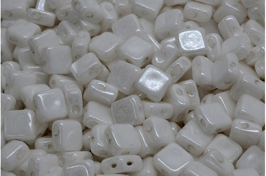 フラットシルキービーズ - 2穴、ホワイトヘマタイト（02010-14400）、ガラス、チェコ共和国