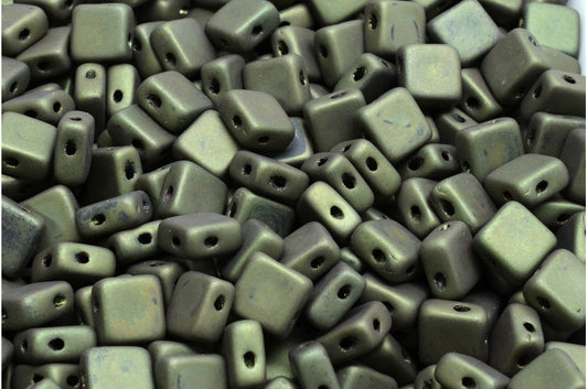 フラットシルキービーズ - 2穴、ブラックマットラスターレッドフルコーティング（23980-84100-14495）、ガラス、チェコ共和国