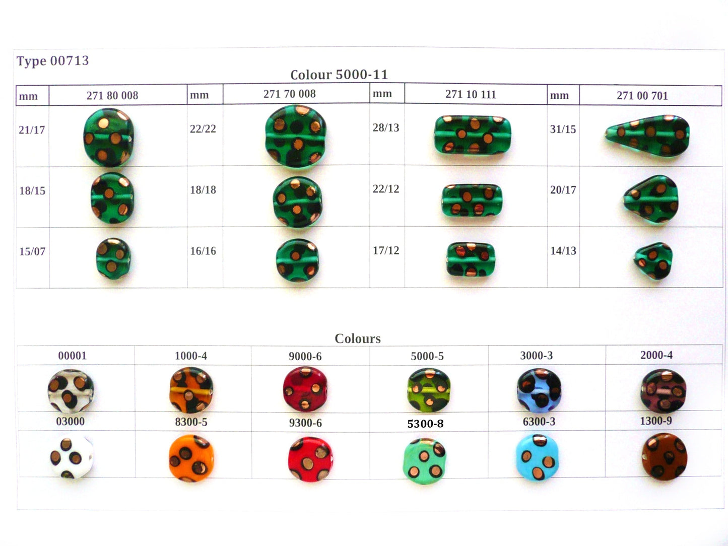 30 Stück Lampwork-Perlen 713 / Flaches Dreieck/Tropfen (271-00-701), handgefertigt, Preciosa-Glas, Tschechische Republik