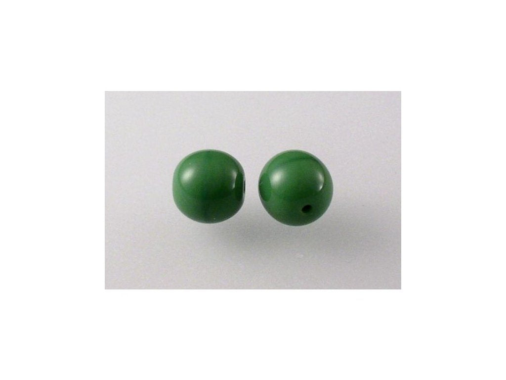 Round Pressed Beads Opaque Green Glass Czech Republic