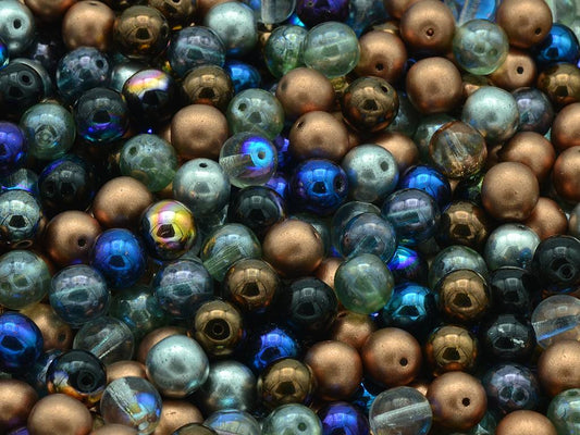Round Pressed Beads 8 mm, Mixed Colors Coated (), Bohemia Crystal Glass, Czechia 11119001