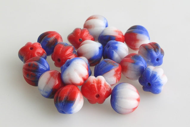 Melon Round Beads 10 mm, Mixed Colors 3-colors (), Bohemia Crystal Glass, Czechia 11119201