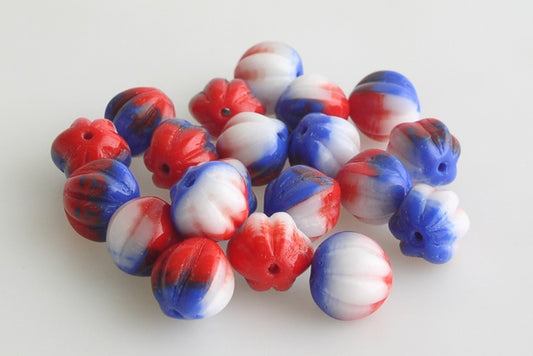 Melon Round Beads 10 mm, Mixed Colors 3-colors (), Bohemia Crystal Glass, Czechia 11119201