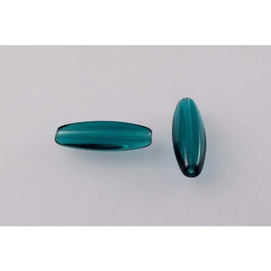 Pressed Beads Oval Olive 22 x 8 mm, Transparent Green Emerald (50720), Bohemia Crystal Glass, Czechia 11129008