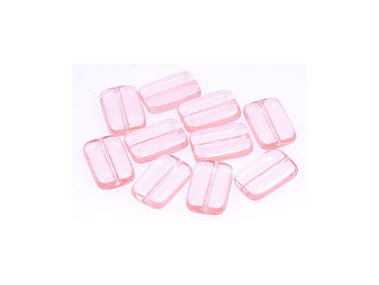 Pressed Beads Rectangle Transparent Pink Glass Czech Republic
