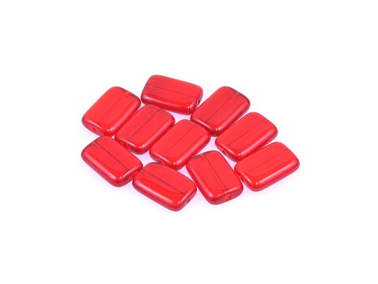 Pressed Beads Rectangle Ruby Red Glass Czech Republic