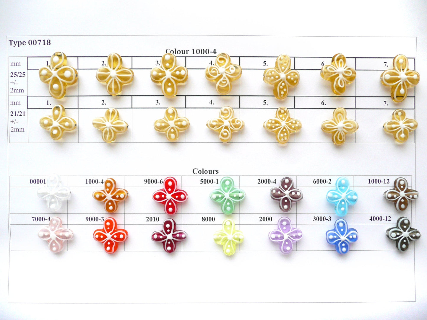 30 Stück Blumen-Lampwork-Perlen 718 / Design 1, handgefertigt, Preciosa-Glas, Tschechische Republik