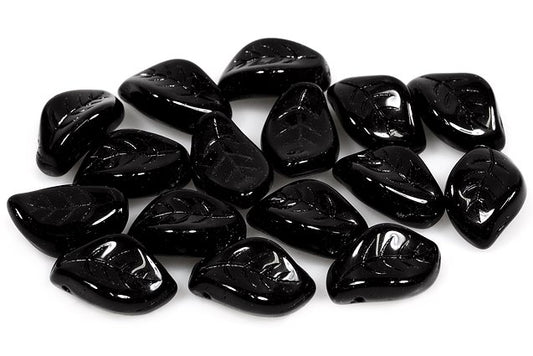 Wavy Leaf Beads 9 x 14 mm, Black (23980), Bohemia Crystal Glass, Czechia 11130078