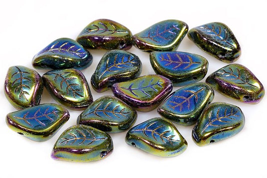 Wavy Leaf Beads 9 x 14 mm, Black 21455 (23980-21455), Bohemia Crystal Glass, Czechia 11130078