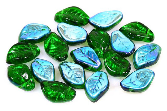 Wavy Leaf Beads 9 x 14 mm, Transparent Green Ab (50140-28701), Bohemia Crystal Glass, Czechia 11130078