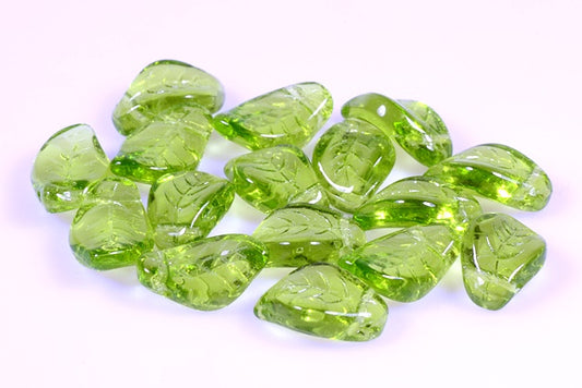 Wavy Leaf Beads 9 x 14 mm, Transparent Green (50220), Bohemia Crystal Glass, Czechia 11130078