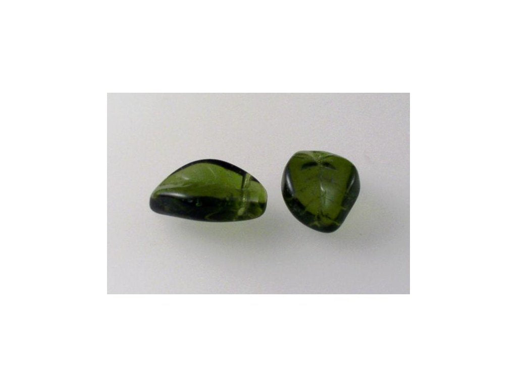 Pressed Beads Leaf Transparent Green Glass Czech Republic