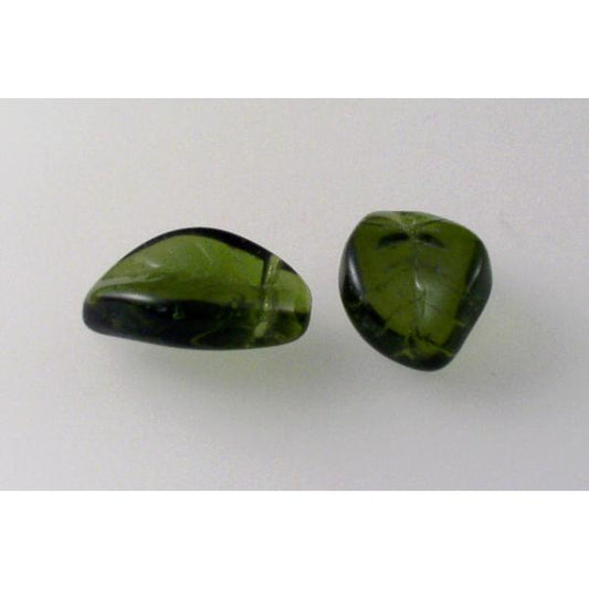 Wavy Leaf Beads 9 x 14 mm, Transparent Green (50240), Bohemia Crystal Glass, Czechia 11130078