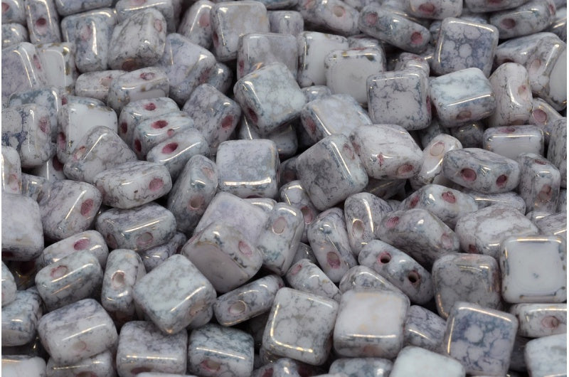 フラットシルキービーズ - 2穴、ホワイトテラコッタ銅（02010-15435）、ガラス、チェコ共和国