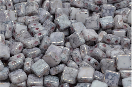 フラットシルキービーズ - 2穴、ホワイトテラコッタ銅（02010-15435）、ガラス、チェコ共和国