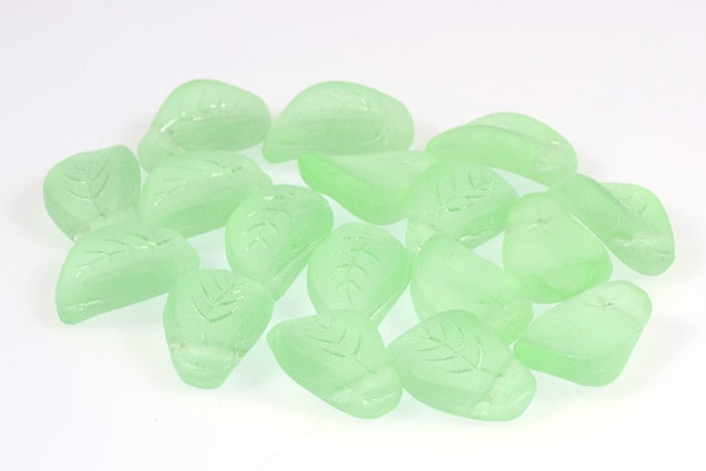 Wavy Leaf Beads 9 x 14 mm, Transparent Green Matte (50500-84110), Bohemia Crystal Glass, Czechia 11130078