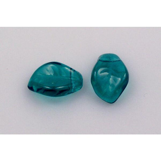 Wavy Leaf Beads 9 x 14 mm, Transparent Green Emerald (50720), Bohemia Crystal Glass, Czechia 11130078