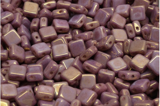 フラットシルキービーズ - 2穴、ホワイトラスターバイオレットフルコーティング（02010-14496）、ガラス、チェコ共和国