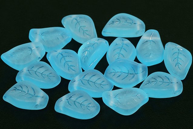 Wavy Leaf Beads 9 x 14 mm, Transparent Aqua Matte (60010-84110), Bohemia Crystal Glass, Czechia 11130078