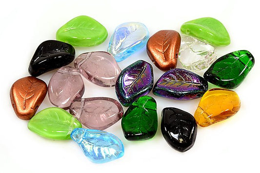 Wavy Leaf Beads 9 x 14 mm, Mixed Colors (), Bohemia Crystal Glass, Czechia 11130078