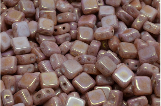 フラットシルキービーズ - 2穴、ホワイトラスターレッドフルコーティング（02010-14495）、ガラス、チェコ共和国