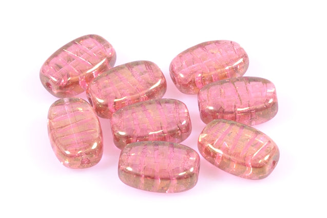 Pressed Beads Rectangle with Stripes 14 x 9 mm, Crystal Luster Red Full Coated (30-14495), Bohemia Crystal Glass, Czechia 11130123