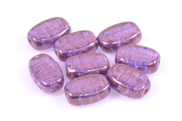 Pressed Beads Rectangle with Stripes 14 x 9 mm, Crystal Purple (30-15726), Bohemia Crystal Glass, Czechia 11130123
