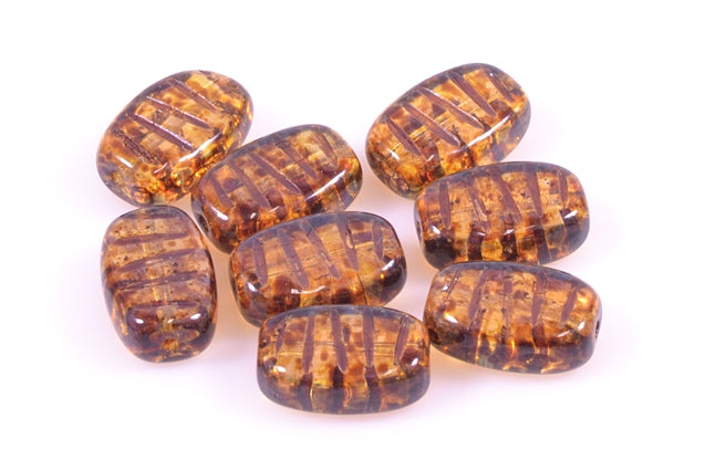 Pressed Beads Rectangle with Stripes 14 x 9 mm, Crystal Travertin (30-86800), Bohemia Crystal Glass, Czechia 11130123