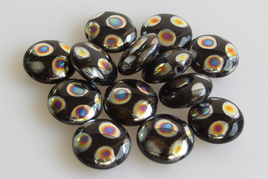 Lentil Beads Flat Round 10 mm, Black 28107 (23980-28107), Bohemia Crystal Glass, Czechia 11130138