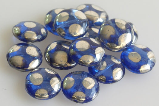 Lentil Beads Flat Round 10 mm, Cobalt 27007 (30050-27007), Bohemia Crystal Glass, Czechia 11130138