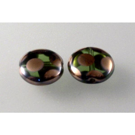 Lentil Beads Flat Round 10 mm, Transparent Green 27107 (50230-27107), Bohemia Crystal Glass, Czechia 11130138