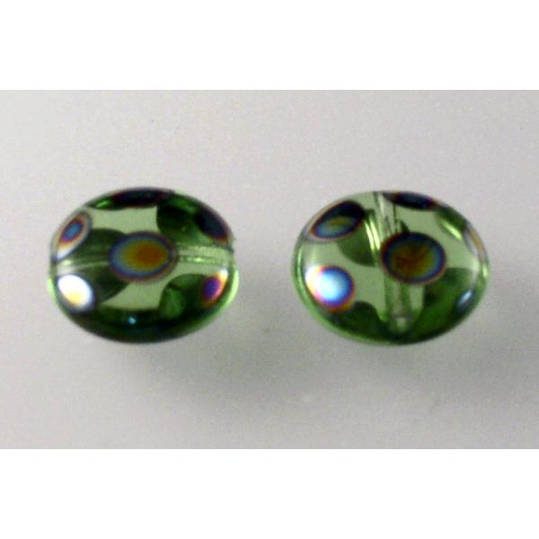 Lentil Beads Flat Round 10 mm, Transparent Green 28107 (50410-28107), Bohemia Crystal Glass, Czechia 11130138