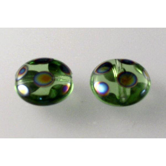 Lentil Beads Flat Round 10 mm, Transparent Green 28107 (50410-28107), Bohemia Crystal Glass, Czechia 11130138